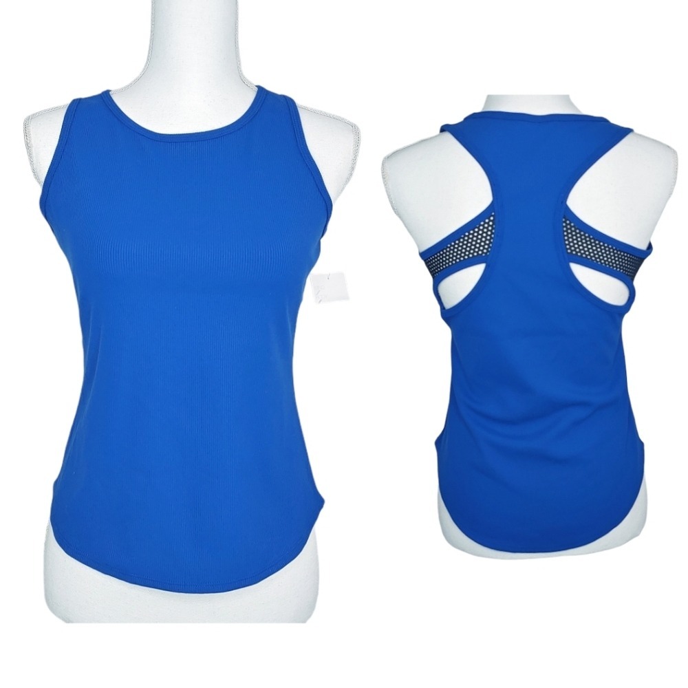 Zella Blue Ribbed Racerback Mesh Cutout Active Tank Top WMS XL Yoga Running
